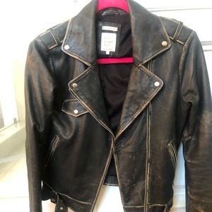 Zara distressed leather biker jacket